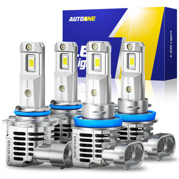 Autoone Headlight Bulb 9005+H11 LED Headlight Bulbs Kit 40000LM 6500K White 4 PCS (2 pairs)